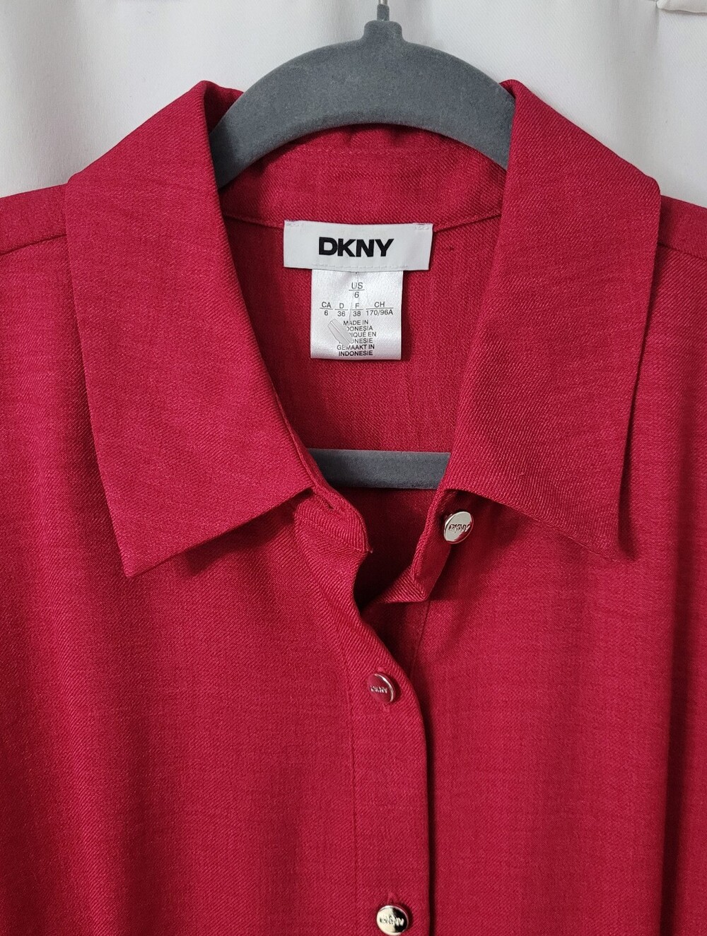 NWT DKNY raspberry pink long-sleeve shirt dress - Picture 3 of 10